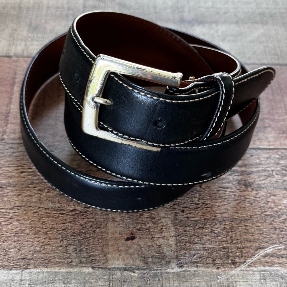 Brooks Brothers Black Leather Belt with Contrast Stitching Mens LARGE